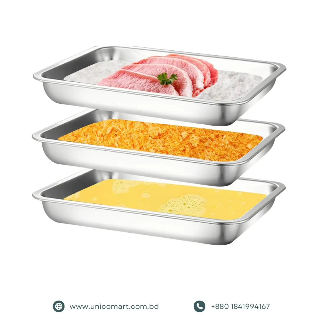১ পিস প্রিমিয়াম স্টেইনলেস স্টিল ফুড গ্রেড ট্রে (ঢাকনাসহ) - Image 4