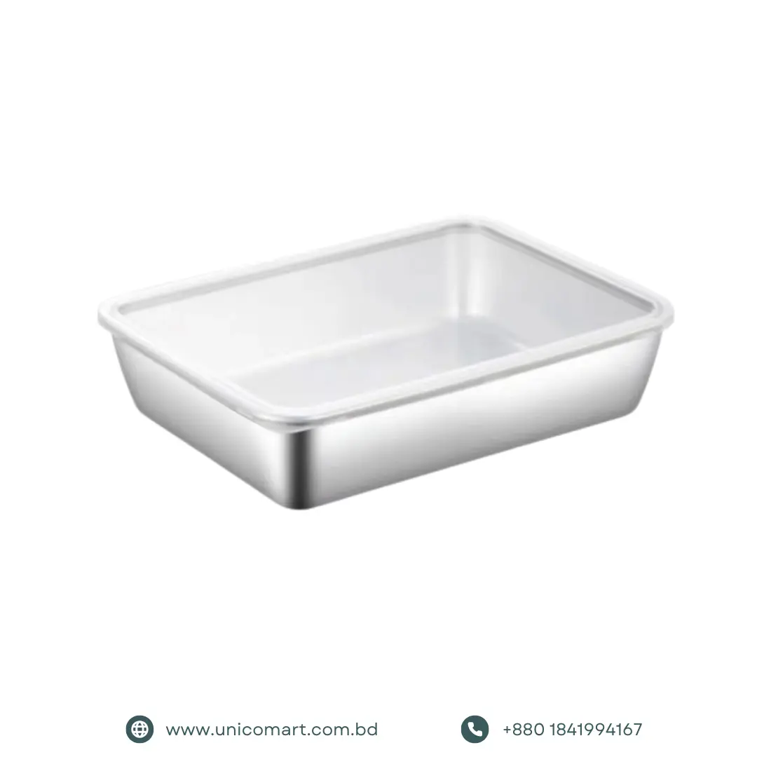 ১ পিস প্রিমিয়াম স্টেইনলেস স্টিল ফুড গ্রেড ট্রে (ঢাকনাসহ) - Image 2