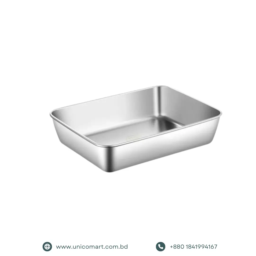 ১ পিস প্রিমিয়াম স্টেইনলেস স্টিল ফুড গ্রেড ট্রে (ঢাকনাসহ) - Image 3